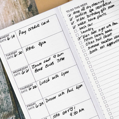 RICCO BELLO Travelers Notebook Refill Inserts, Weekly To Do Undated Calendar, Kraft Cover, 4.25 x 8.25 inches (Set of 3)