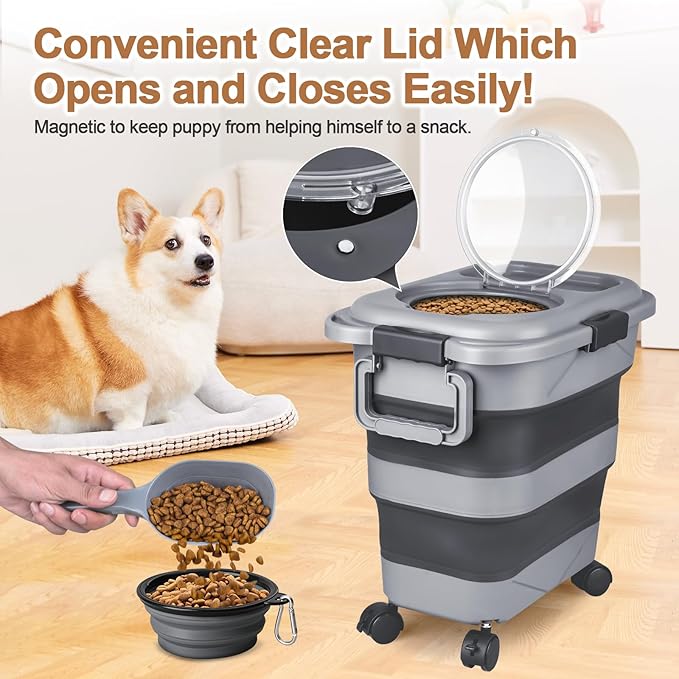 Dog Food Storage Container，10-25 lbs Airtight Collapsible Cat Food Storage