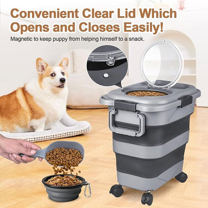 Dog Food Storage Container，10-25 lbs Airtight Collapsible Cat Food Storage