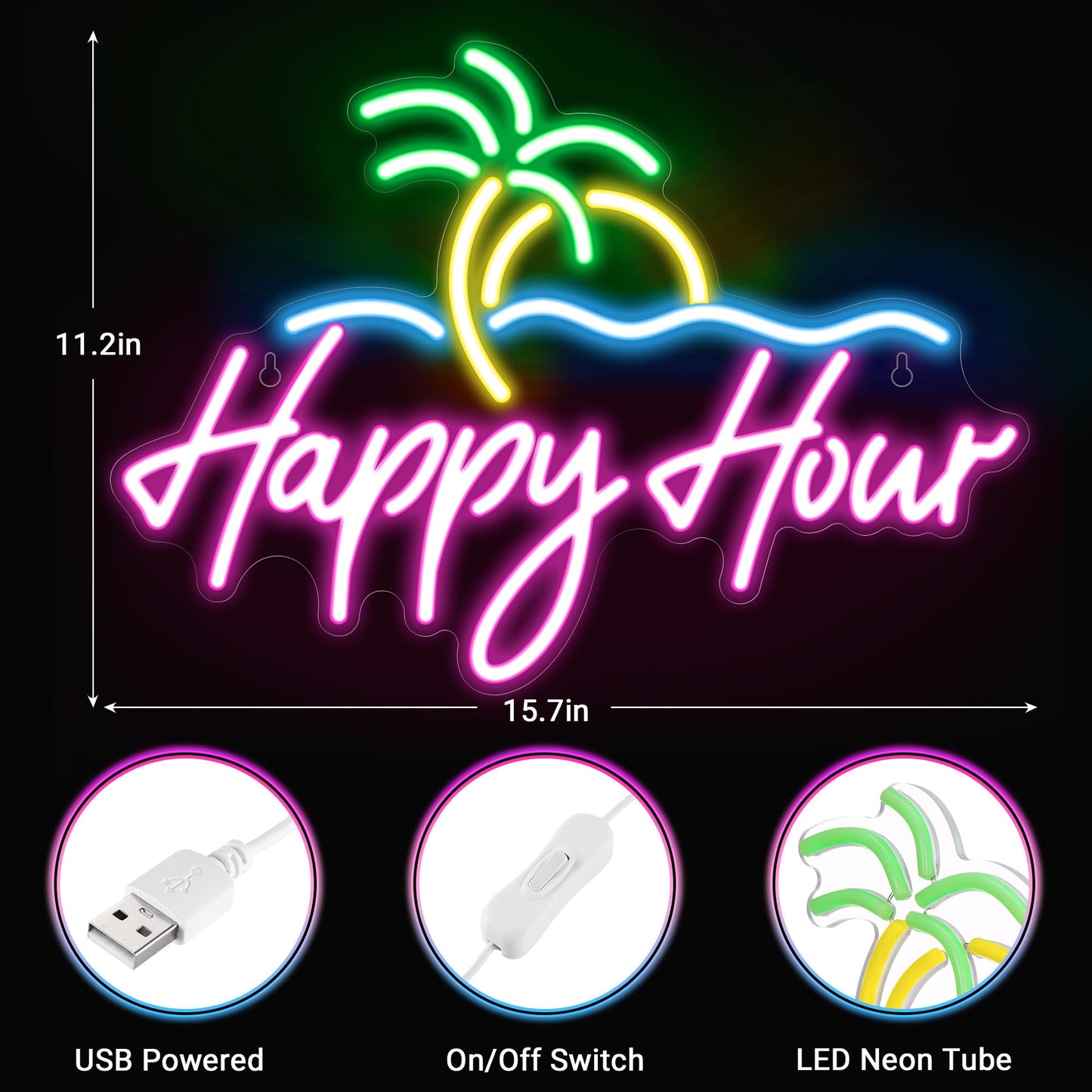 Kavaas Its 5 O'clock Somewhere Neon Sign, Neon Bar Signs for Home Bar Decor, Man Cave Pub Party - Best Gifts for Husband, Father, Birthday, Christmas