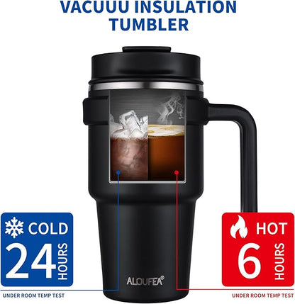 20 oz Insulated Coffee Mug Tumbler with Handle, Stainless Steel Travel Mug Tumbler with Lid and Straw, Double Wall Vacuum Leak Proof Ice Coffee Thermal Cup, Lavender Glitter