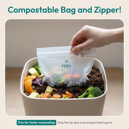 FEBU Sandwich Compostable Food Storage Bags, 180 Count | Certified Home Compostable & Biodegradable | PFAS & BPA Free Zipper Bags | Leak-Proof & Resealable | 6.5"x 5.88”