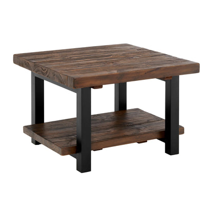 Pomona 27-Inch Square Solid Wood Coffee Table with Metal Legs – Modern Farmhouse Rustic Small Space Table by Alaterre Furniture (Rustic Brown)