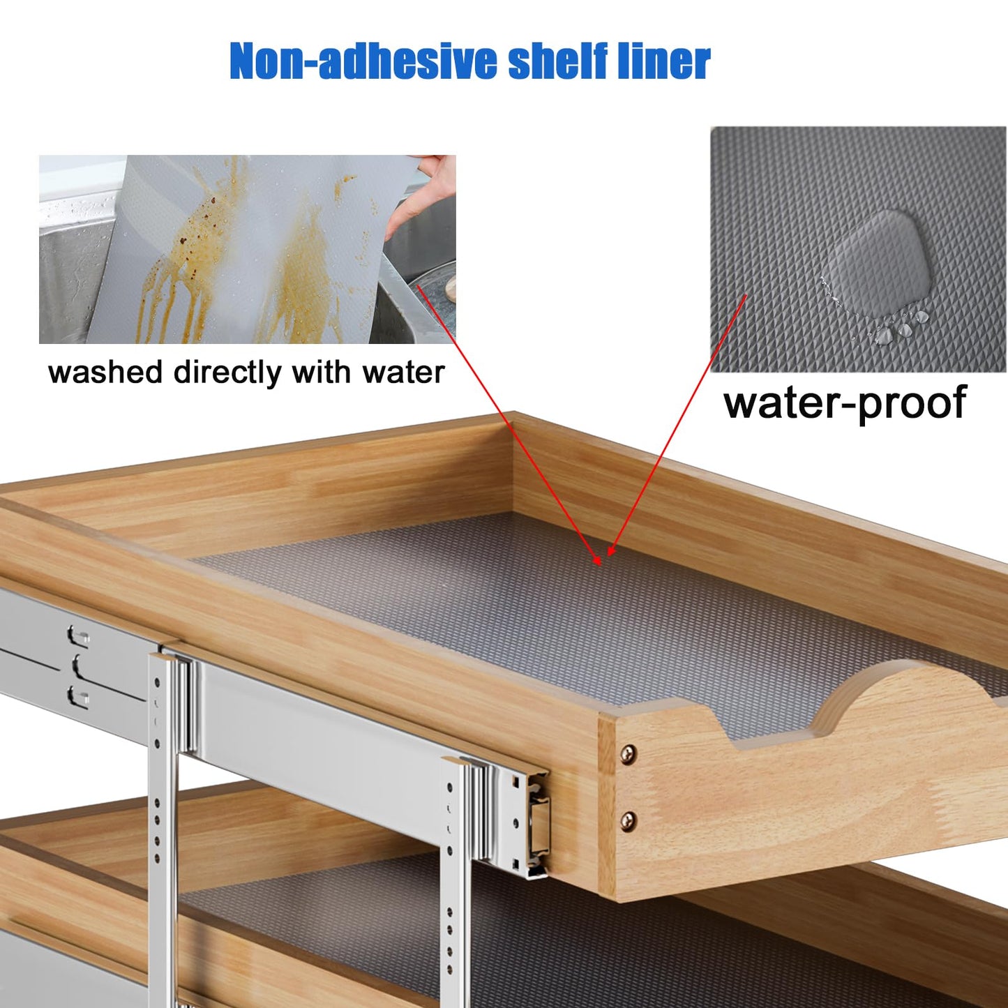 DINDON 3 Tier Pull Out Cabinet Organizer 17”W X21”D Slide Out Shelves With Shelf Liner for Kitchen Wood Roll Out Drawers Pantry Organization