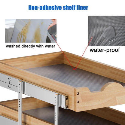 DINDON 3 Tier Pull Out Cabinet Organizer 17”W X21”D Slide Out Shelves With Shelf Liner for Kitchen Wood Roll Out Drawers Pantry Organization