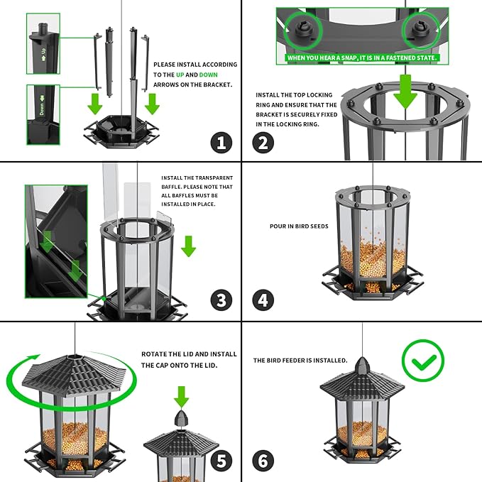 Birdream Hanging Bird Feeders, Retro Pagoda Design Fun Installation Squirrel Proof Bird Feeders, Attracting Wild Birds Chickadees Goldfinches Cardinals Finches and Sparrows - Black