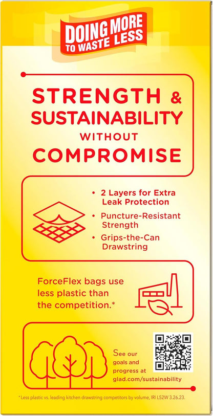 Glad ForceFlex Tall Kitchen Drawstring Trash Bags, 13 Gal, Pine-Sol Original