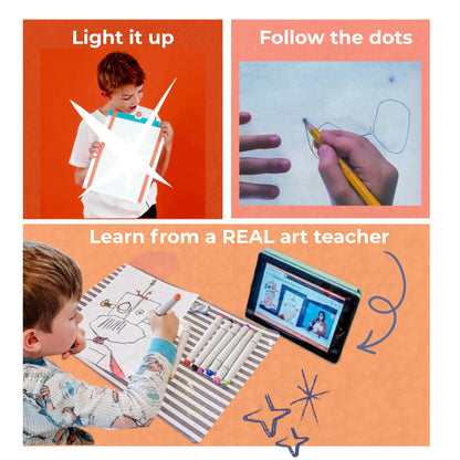 Kids Art Kit Ages 8+ – Art Class in a Box w/Light Up Bright Board, Full Art Supplies Set & 2 Hours Teacher Guided Video Art Lessons – Creative Learning Activity for Boys & Girls, Homeschool, STEM