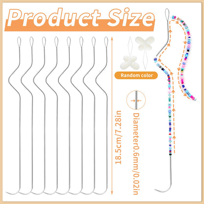 GarfxG 8 PCS Beading Needles-7.48 Inches Stainless Bead Spinner Needles, Big Eye Curved Beading Needles for Jewelry Making with 2pcs Threaders (Ergonomic Arc Design)