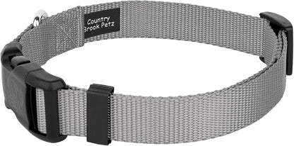 Country Brook Petz - Everyday Nylon Dog Collar and Leash - 10+ Cool Colors (3/4 Inch, Medium, Silver)