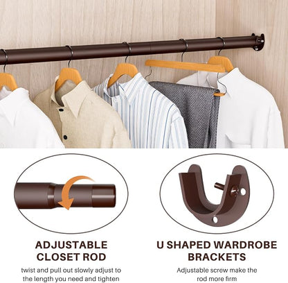 SUTINE Closet Rod - Closet Rods for Hanging Clothes, 17 to 53 inch Adjustable Closet Hanging Rod, Heavy Duty Clothes Rod Clothing Bar, Closet Poles for Hanging Clothes for Wardrobes, Shower Curtain