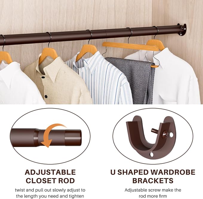 SUTINE Closet Rod - Closet Rods for Hanging Clothes, 17 to 97 inch Adjustable Closet Hanging Rod, Heavy Duty Clothes Rod Clothing Bar, Closet Poles for Hanging Clothes for Wardrobes, Shower Curtain