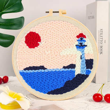Woohome Punch Needle Kit Included Plastic Hoops, Punch Needle Cloth, Color Yarn and Punch Needle Tools for Adults, Beginners (Lighthouses and Flower Fields)