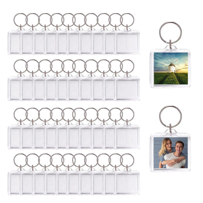 Doromy 40Pcs Clear Photo Frame Keychain 4x4CM Blank Picture Insert Keyring Acrylic Picture Frame Keychain Double-sided Clear Photo Frame Key Holders for Insert 3.3 * 3.3 Pictures