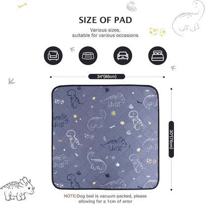 IEUUMLER Washable Pee Pads for Dogs, 2 Pack Non-Slip & Waterproof Whelping Pad, Reusable Puppy Potty Training With Fast Absorbent for Playpen EU007 (Gray Dinosaur, 30"X34"-2pcs)