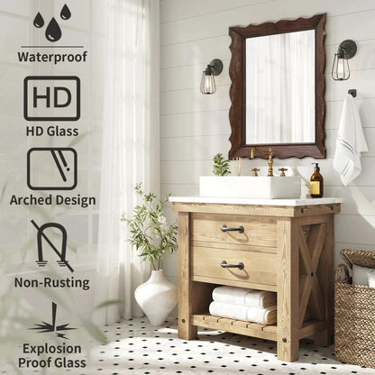 Besdomus Rustic Wooden Framed Mirror: 24" x 32" Dark Brown Wood Bathroom Mirror for Wall - Vertical or Horizontal Hanging for Bathroom/Vanity/Entryway - Ideal for Farmhouse Style Lovers