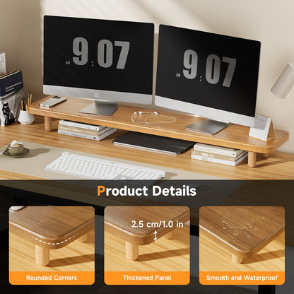 Dual Monitor Stand Riser, 39 Inch Extra Long Wooden Desktop Monitor Riser with Storage for 2 Monitors Ultra Strong Desk Shelf Organizer Riser Ergonomic for 2 Screens/Laptop/PC/TV/Printer (Light Walnut, 39inches)
