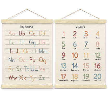 BONETAT Numbers alphabet poster for Nursery Toddlers, Play Room Wall Decor, ABC Wall Chart, Wall Hanging Decor for Toddler Playroom Decor Kids Wall Decor, Wooden Frame Alphabet Banner-A11