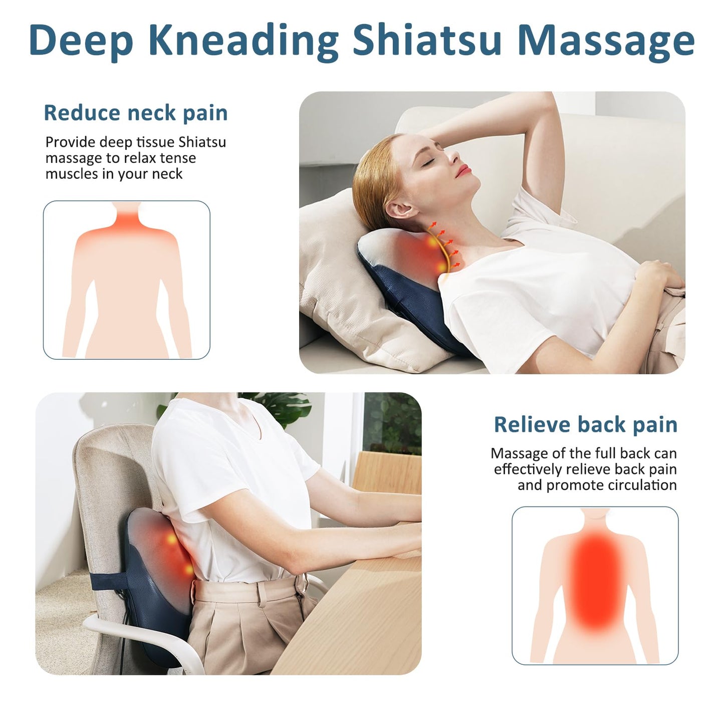 MOUNTRAX Back Massager with Heat, Gifts for Women Men, Shiatsu Neck and Back Massager for Pain Relief Deep Tissue, 3D Kneading Portable Massage Pillow for Neck, Shoulders and Full Body