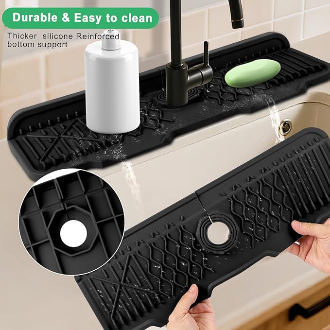 17 Inch Faucet Mat For Kitchen Sink Splash Guard Behind Faucet, ，5°Slope Fast
