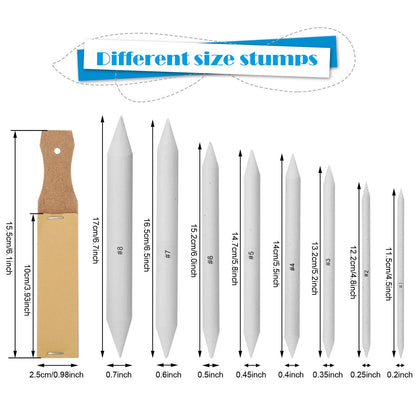 AGPTEK 22 PCS Sketch Drawing Tools, 16 Blending Stumps Set with 2 Sandpaper Pencil Sharpeners, 1 Pencil Extension Tool, 2 Erasers & 1 Felt Bag for Student Sketch Drawing Accessories