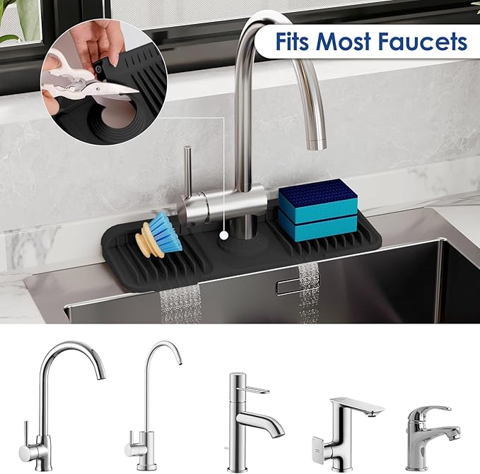 14.6 Inch Silicone Faucet Mat for Kitchen Sink Splash Guard