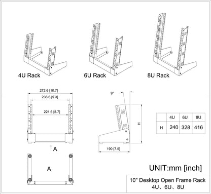 QiaoYoubang 8U Small Desktop Network Rack, 10 inch Mini Open Frame Desktop Cabinet for 10 inch Network, Servers, Audio, Video and Studio Equipment Free Standing Home Office Rack (8U)