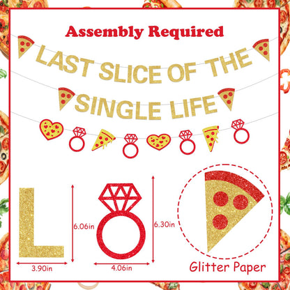 Pizza Bridal Shower Decorations Golden Glitter Last Slice of The Single Life Banner Cake Topper Italian Themed Garland Cupcake Toppers Latex Balloons Kit for Bridal Shower Bachelorette Party Supplies