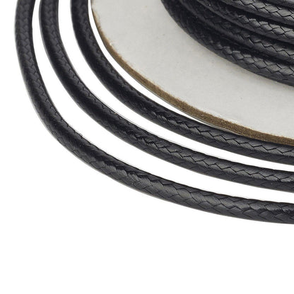 Pandahall 1Roll/91m/100Yards 2mm Waxed Polyester Cord Thread Beading String with Spool for Braided Bracelets Jewelry Making Macrame Supplies Black