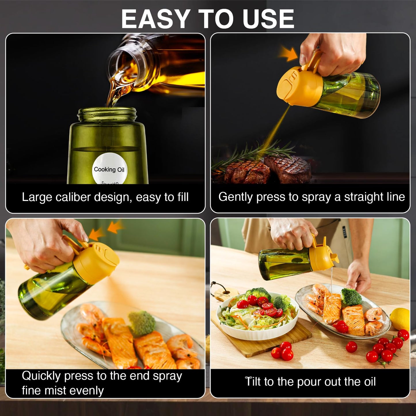 Oil Sprayer for Cooking, 2 In 1 Oil Dispenser and Oil Sprayer (Black+Dark Brown)