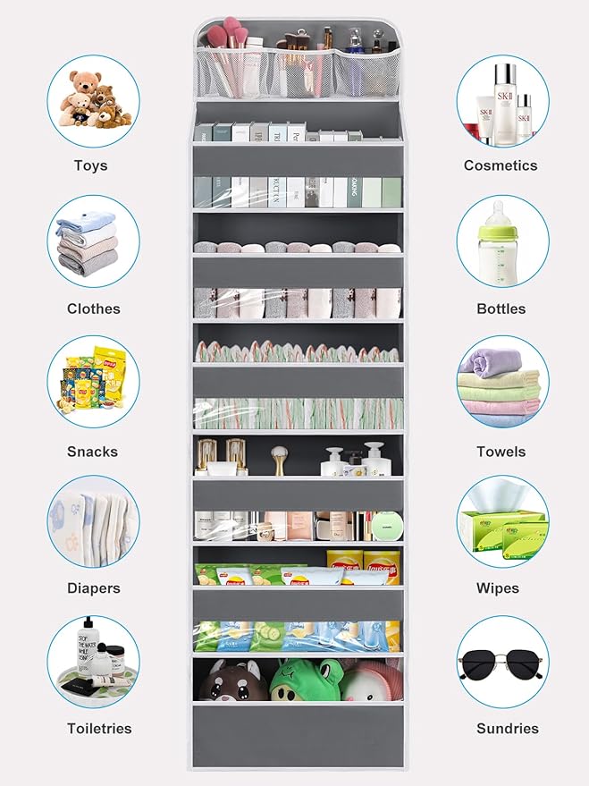 Over the Door Organizer 7 Tiers - 55lb Heavy Duty Door Hanging Organizer