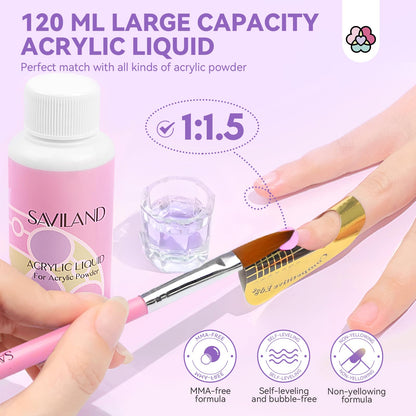SAVILAND Essentials Acrylic Nail Kit Starter: Acrylic Nail Kit for Beginners with Everything White Pink Clear Acrylic Powder and Liquid Set #8/10/14 Nail Brush Forms Manicure Tools Home Nail Salon DIY