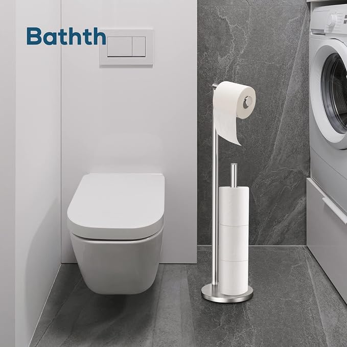 Toilet Paper Holder Stand, Toilet Paper Stand Brushed Nickel, Free Standing Toilet Paper Holder, Toilet Paper Storage by Bathth