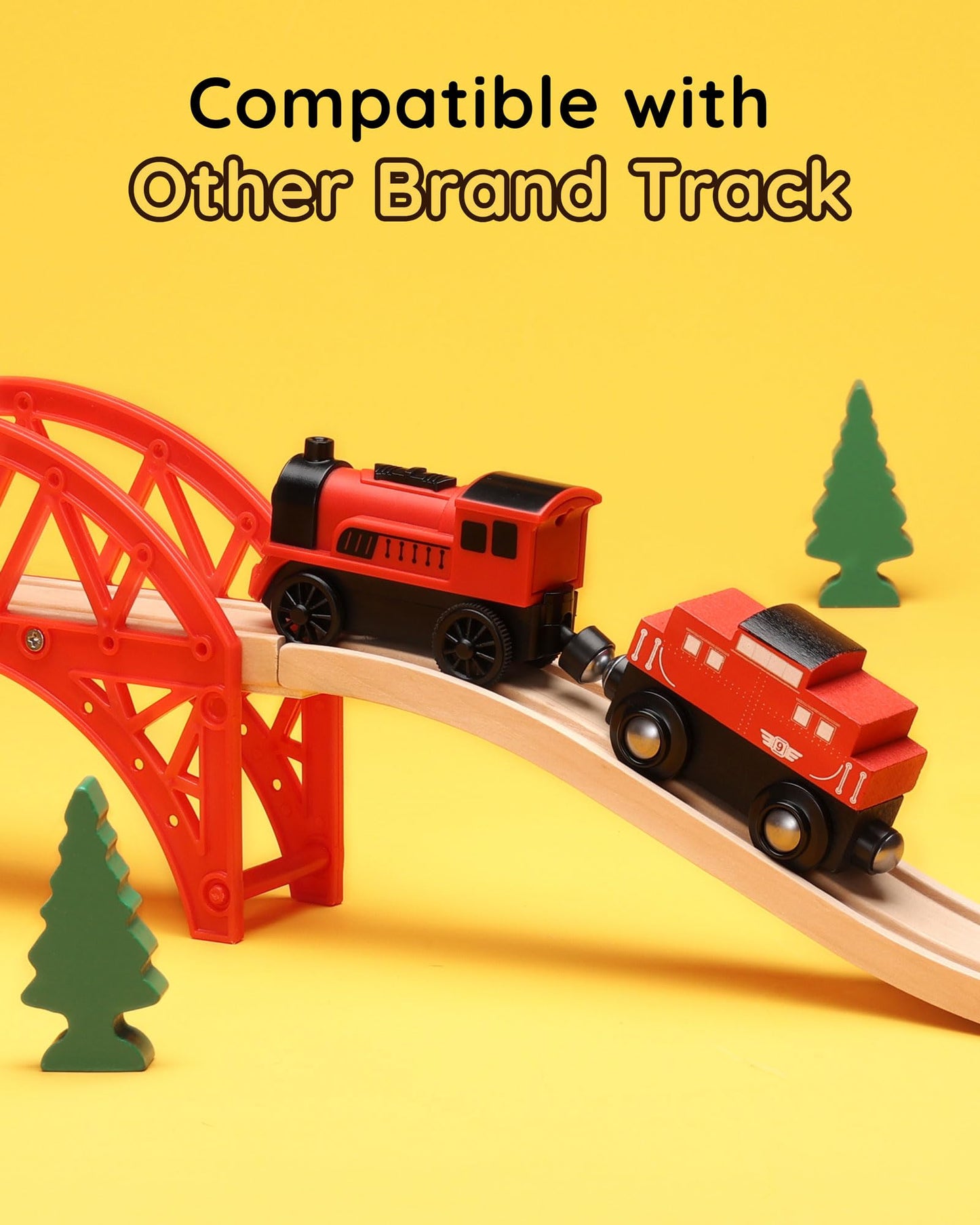 SainSmart Jr. Wooden Train Set Accessories, 2 PCS Motorized Train for Toddlers with Magnetic Connection, Battery Operated Train Compatible with All Major Brands, Gift for Kids Aged 3+