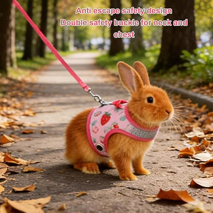 Small Pet Harness and Leash, Escape Proof Rabbit Vest with Soft Edges Dual Safety Buckles for Bunny Guinea Pig Ferret Chinchilla (S)