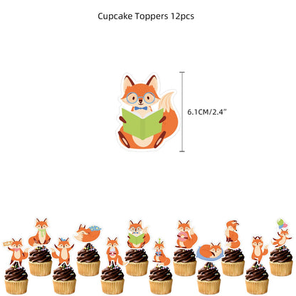 Fox Woodland Animal Birthday Party Supplies - Forest Animal Theme Decorations Kit With Cupcake Toppers, Balloons