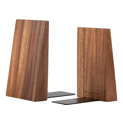 Muso Wood Book Ends, Thickened Wooden Bookends for Heavy Books, Creative Decorative Bookends for Shelves, Non-Skid Book Ends, Handmade Acacia Wood Bookends