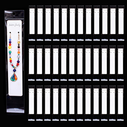 Wzttdm 100 Pcs Necklace Display Card White, 7.5x 1.6 Inch Long Jewelry Holder Cards for Selling, Bracelet Display Cards with Clear Bags for Bracelet Necklace Jewelry Packaging Supplies