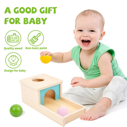 Adena Montessori Wooden Toy for 6-12 Month Baby 3 Balls with Tray, Object Permanence Box Colorful Learning Education Toy for Toddler Kid 1-2 Year Old, Preschool Developmental Girl and Boy Gift