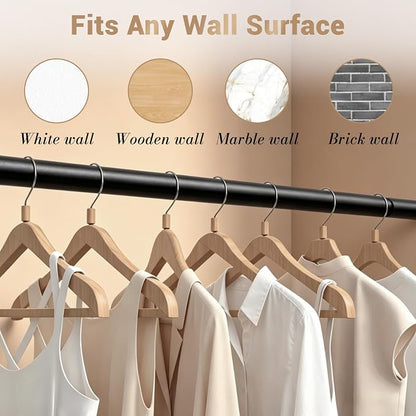 Closet Rod Adjustable 17 to 68 Inch, 1-1/4” Diameter, Closet Rods for Hanging Clothes, Stepless Metal Heavy Duty Hanging Rod for Closet Wardrobes Laundry RV (Black)