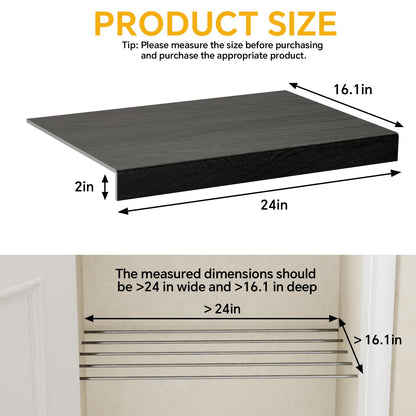 Giklux 6 PCS Wire Rack Covers for Pantry Wood Grain, 24'' W * 16'' D (Ready to Use) Faux Wood Shelf Covers for Wire Shelving, Rustic Closet Shelves Covering Toppers - Bathroom, Kitchen, Garage (Black)