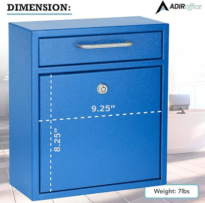 AdirOffice Wall Mount Mailbox - Mailbox with Lock and Keys- Durable Wall Mounted Locking Mailbox and Cash Drop Box for House, Apartments and Bussiness After Hours Deposits