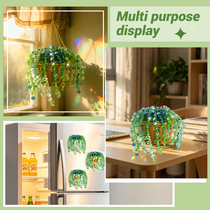 Wurosi 853 PCS Green Beaded Plant Kit with Rattan Basket, Green Beads for Beaded Plants with Hanging Chain and Video Manual, Forever Plant Beaded Making Kit for Jewelry Making and DIY Crafts