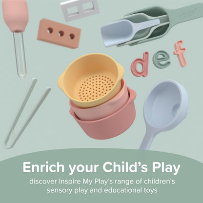 Inspire My Play 25 Mini Silicone Building Bricks for Construction Play Bin - Creativity Sensory Bin Filler