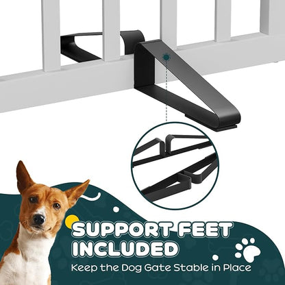 Semiocthome Bamboo Dog Gates Indoor 2-Panel Freestanding Puppy Gates for The House with 2 Metal Stands 24" H Folding Wood Pet Gate for Stairs Doorway, Fully Assembled Safety Fence - White