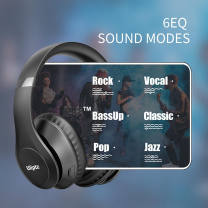 Uliptz Wireless Bluetooth Headphones, 65H Playtime, 6 EQ Sound Modes, HiFi Stereo Over Ear Headphones with Microphone, Foldable Lightweight Bluetooth 6.0 Headset for Travel/Office/Cellphone/PC