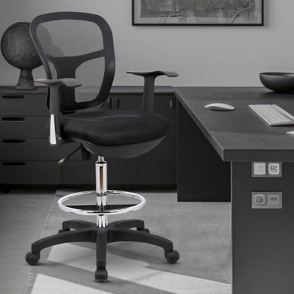 OfficeFactor Drafting Chair Tall Office Chair with Arms Executive Ergonomic Standing Desk Chair with Anti Scratch Wheels and Footrest