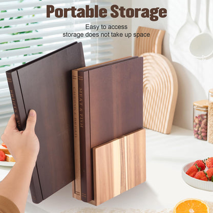 Book Cutting Board Set, Wooden Kitchen Book Cutting Board with Stand, Book Shaped Cutting Board for Kitchen Prep & Decorative Display