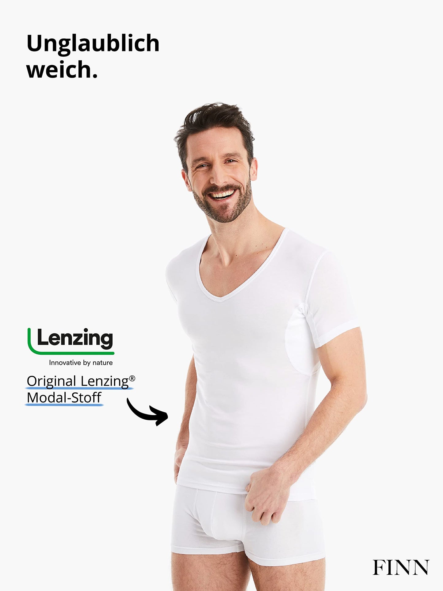 FINN Men's Anti-Sweat Shirt with V-Neck and Integrated Underarm Pads to Prevent Strong Sweating - Undershirt with Guaranteed Protection Against Sweat Stains and Sweat Odour