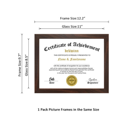 DEKWINN,8.5x11 Diploma Frame,1 Pack Certificate Document Frame with High Definition Glass,Picture Frame for Wall and Tabletop Display in Walnut